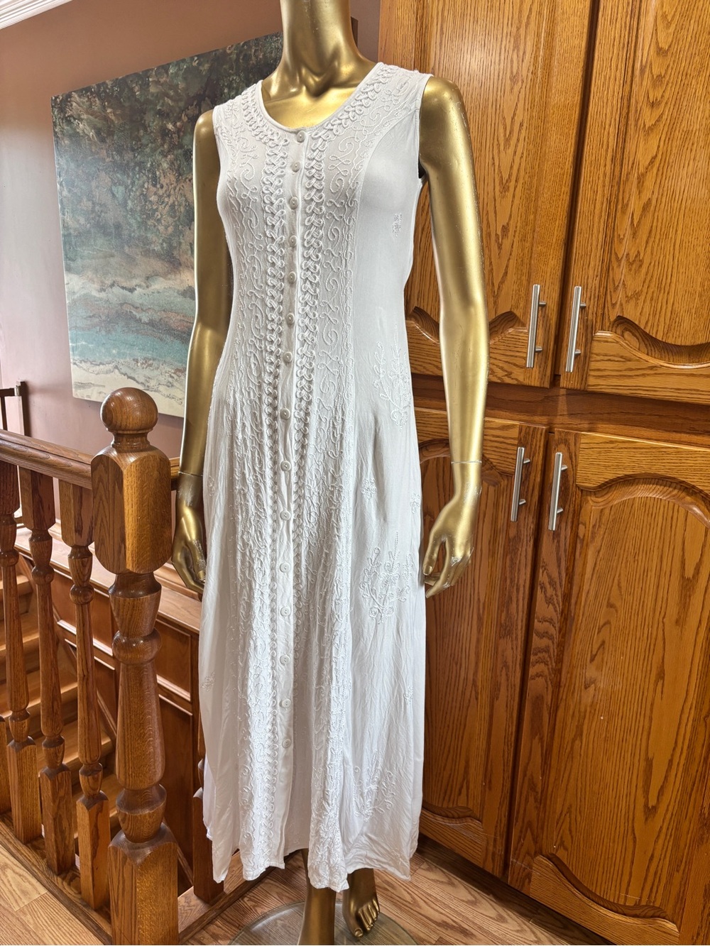 Avanti Boho White Sleeveless Embroidered Maxi Dress